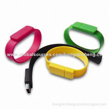 Custom Promotional Silicone Bracelet USB Flash Drives with 1 to 64GB Capacity